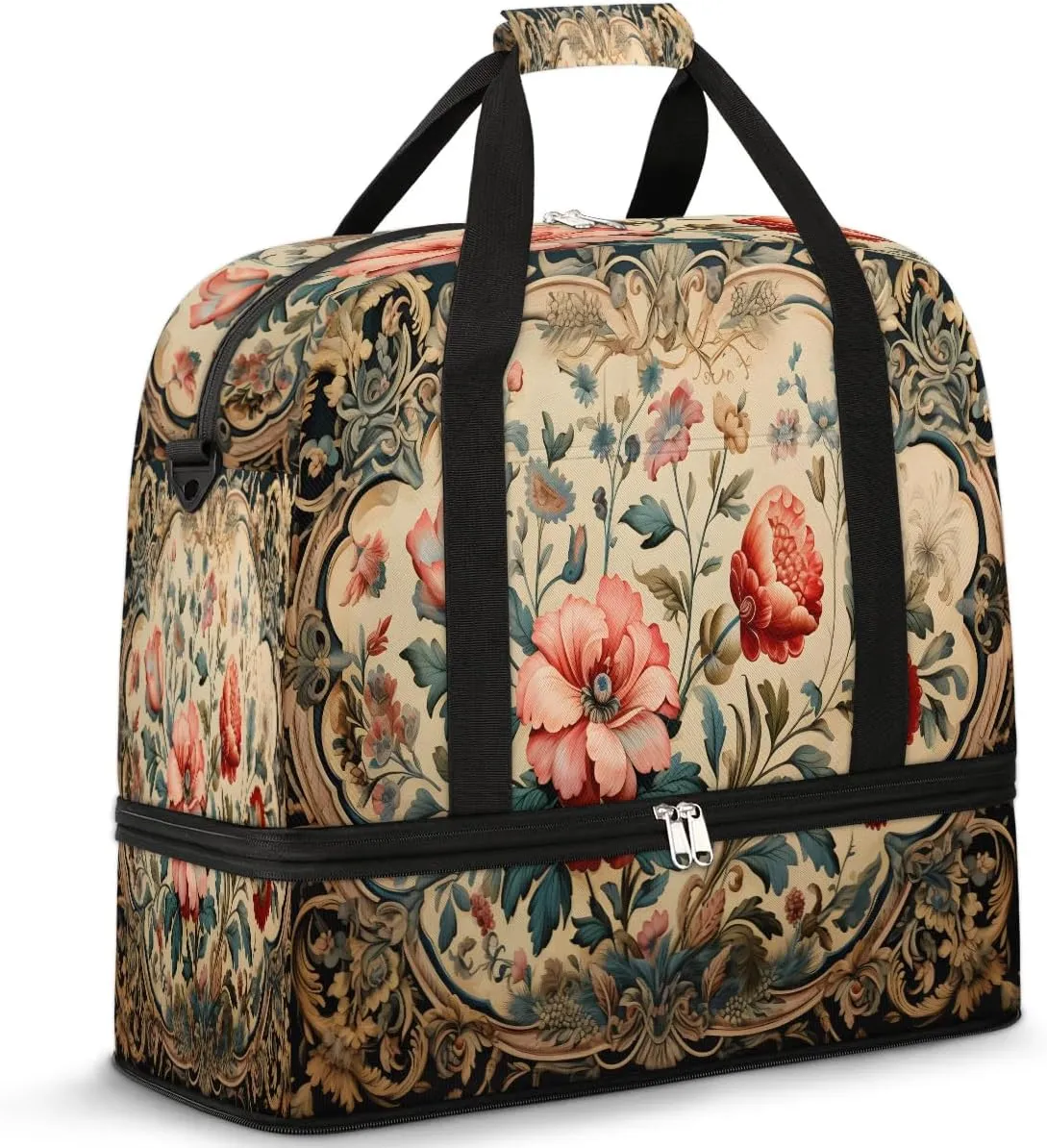 Abstract Boho Retro Printing Travel Duffle Bag, Collapsible Travel Bag Sports Gym Bag With Shoes Compartment Weekender Bag Overnight Bag For Women Men