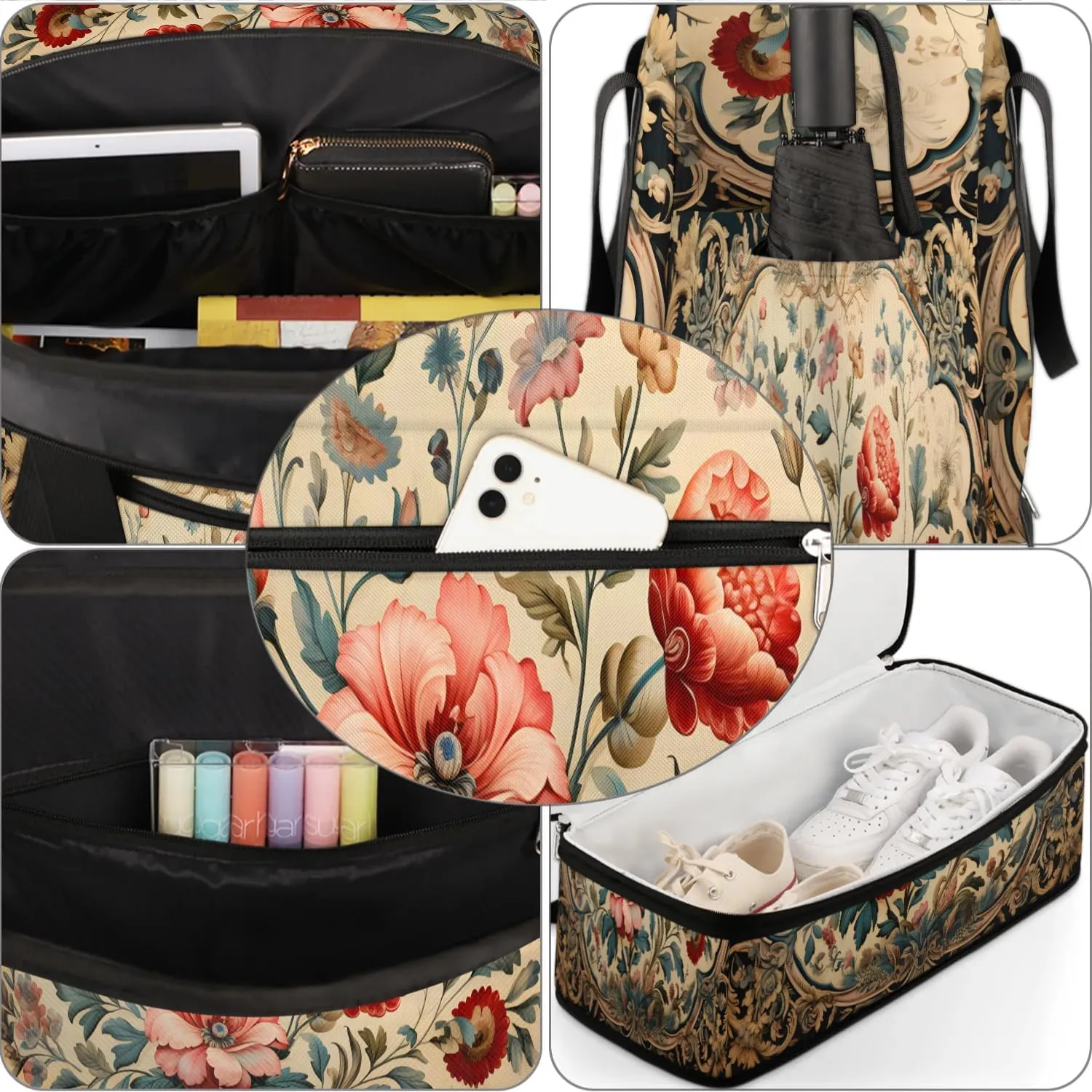 Abstract Boho Retro Printing Travel Duffle Bag, Collapsible Travel Bag Sports Gym Bag With Shoes Compartment Weekender Bag Overnight Bag For Women Men