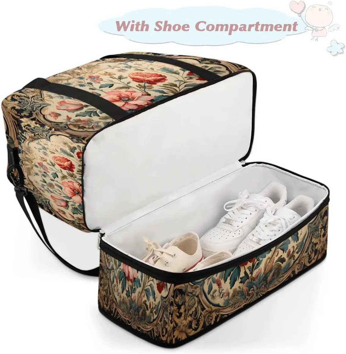 Abstract Boho Retro Printing Travel Duffle Bag, Collapsible Travel Bag Sports Gym Bag With Shoes Compartment Weekender Bag Overnight Bag For Women Men