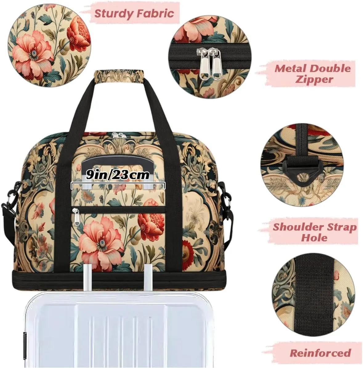 Abstract Boho Retro Printing Travel Duffle Bag, Collapsible Travel Bag Sports Gym Bag With Shoes Compartment Weekender Bag Overnight Bag For Women Men
