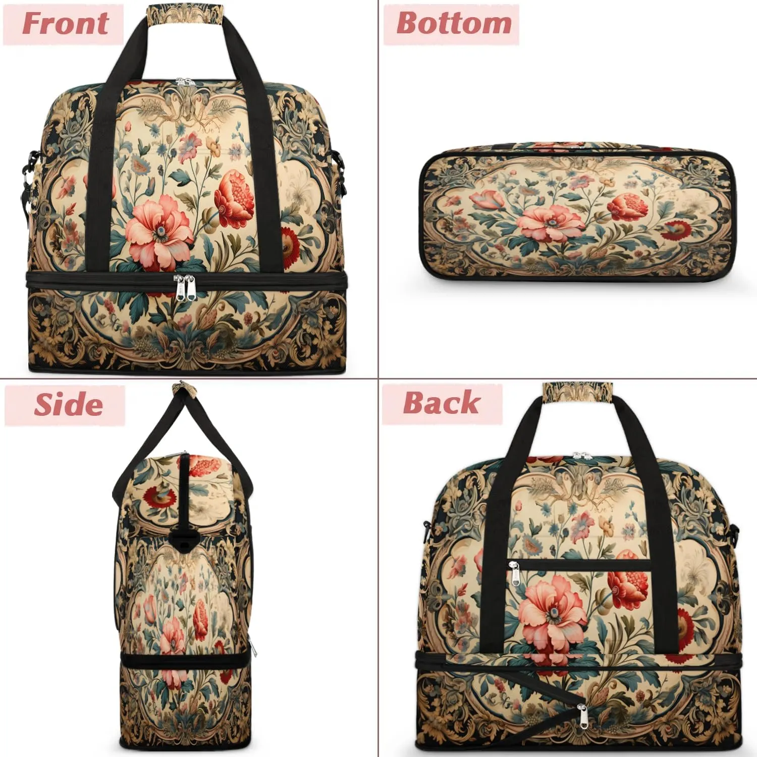 Abstract Boho Retro Printing Travel Duffle Bag, Collapsible Travel Bag Sports Gym Bag With Shoes Compartment Weekender Bag Overnight Bag For Women Men