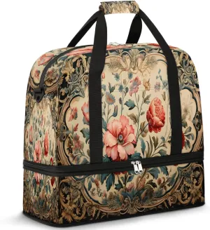Abstract Boho Retro Printing Travel Duffle Bag, Collapsible Travel Bag Sports Gym Bag With Shoes Compartment Weekender Bag Overnight Bag For Women Men
