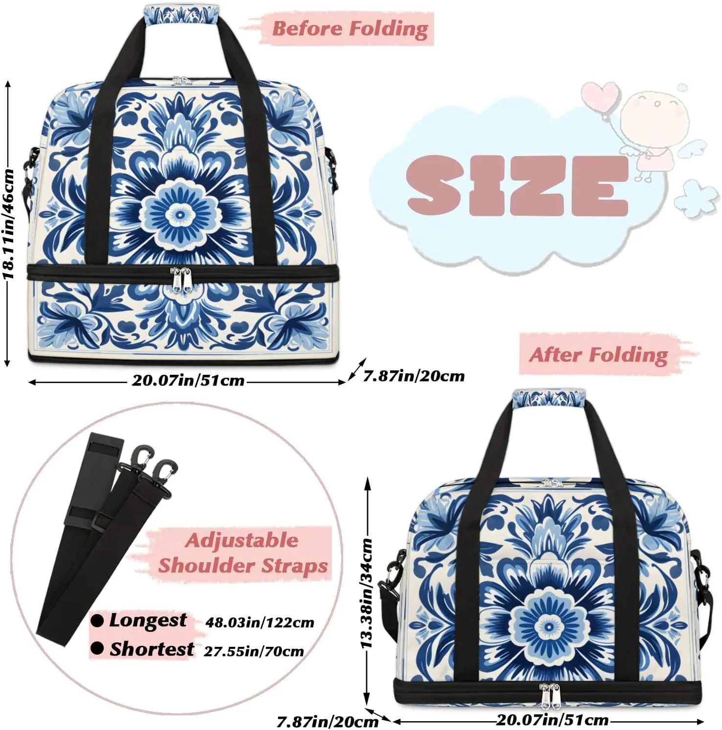 Abstract Boho Retro Printings Travel Duffle Bag, Collapsible Travel Bag Sports Gym Bag With Shoes Compartment Weekender Bag Overnight Bag For Women Men
