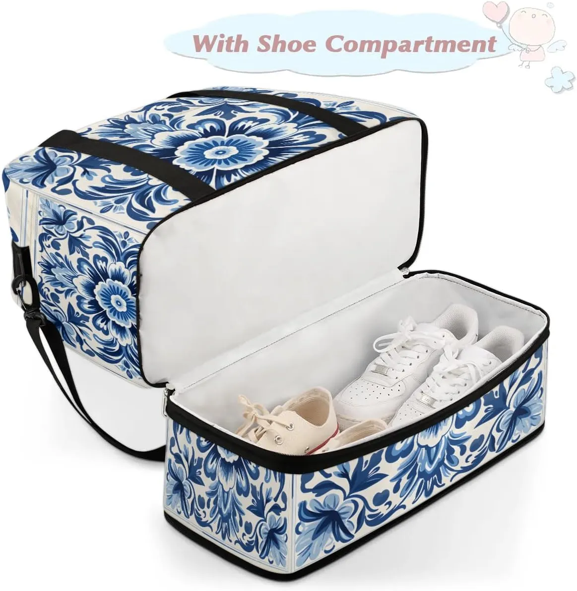 Abstract Boho Retro Printings Travel Duffle Bag, Collapsible Travel Bag Sports Gym Bag With Shoes Compartment Weekender Bag Overnight Bag For Women Men