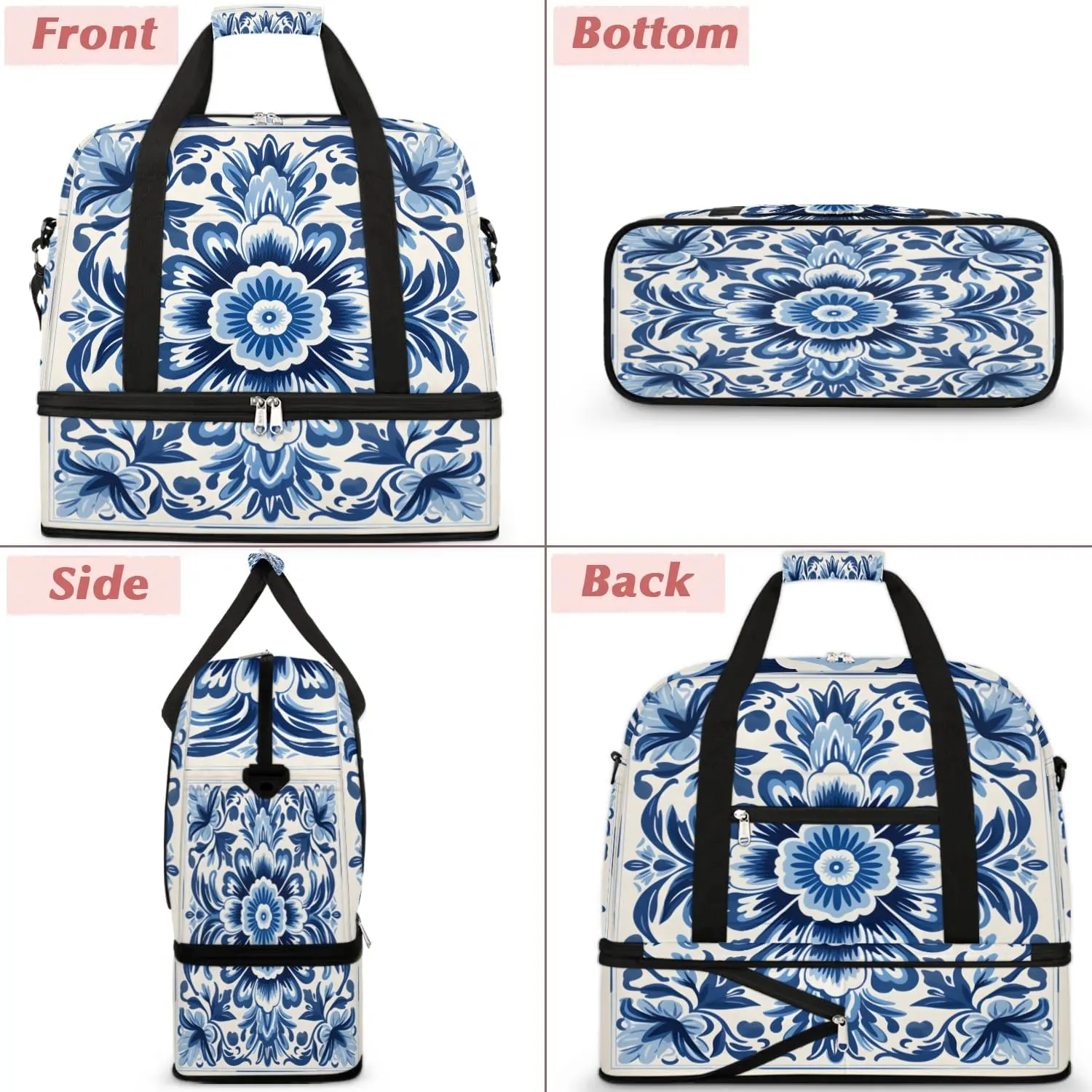 Abstract Boho Retro Printings Travel Duffle Bag, Collapsible Travel Bag Sports Gym Bag With Shoes Compartment Weekender Bag Overnight Bag For Women Men