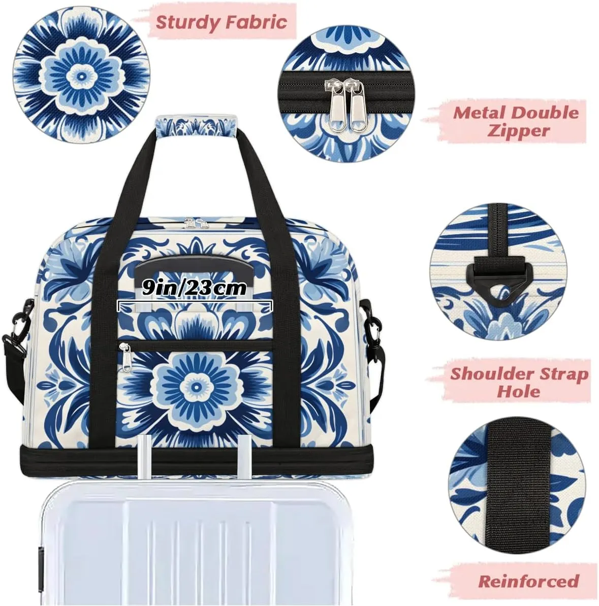 Abstract Boho Retro Printings Travel Duffle Bag, Collapsible Travel Bag Sports Gym Bag With Shoes Compartment Weekender Bag Overnight Bag For Women Men