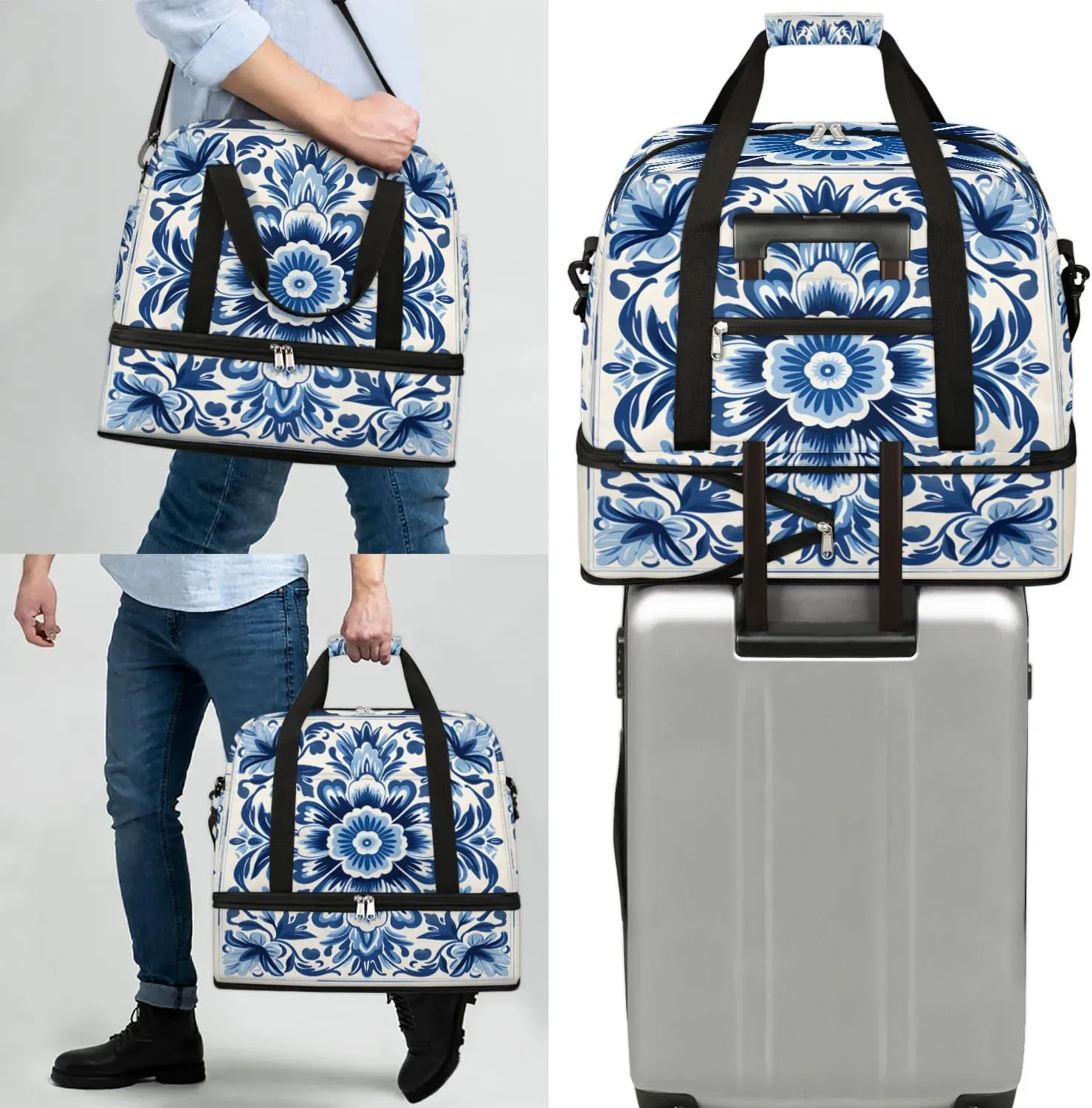 Abstract Boho Retro Printings Travel Duffle Bag, Collapsible Travel Bag Sports Gym Bag With Shoes Compartment Weekender Bag Overnight Bag For Women Men