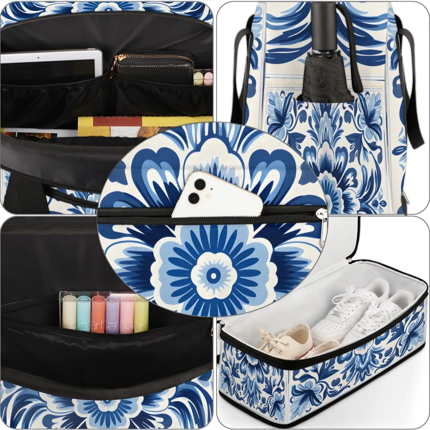 Abstract Boho Retro Printings Travel Duffle Bag, Collapsible Travel Bag Sports Gym Bag With Shoes Compartment Weekender Bag Overnight Bag For Women Men