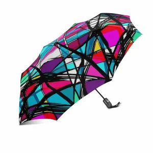 Abstract colored graffiti pattern automatic umbrella foldable with totes
