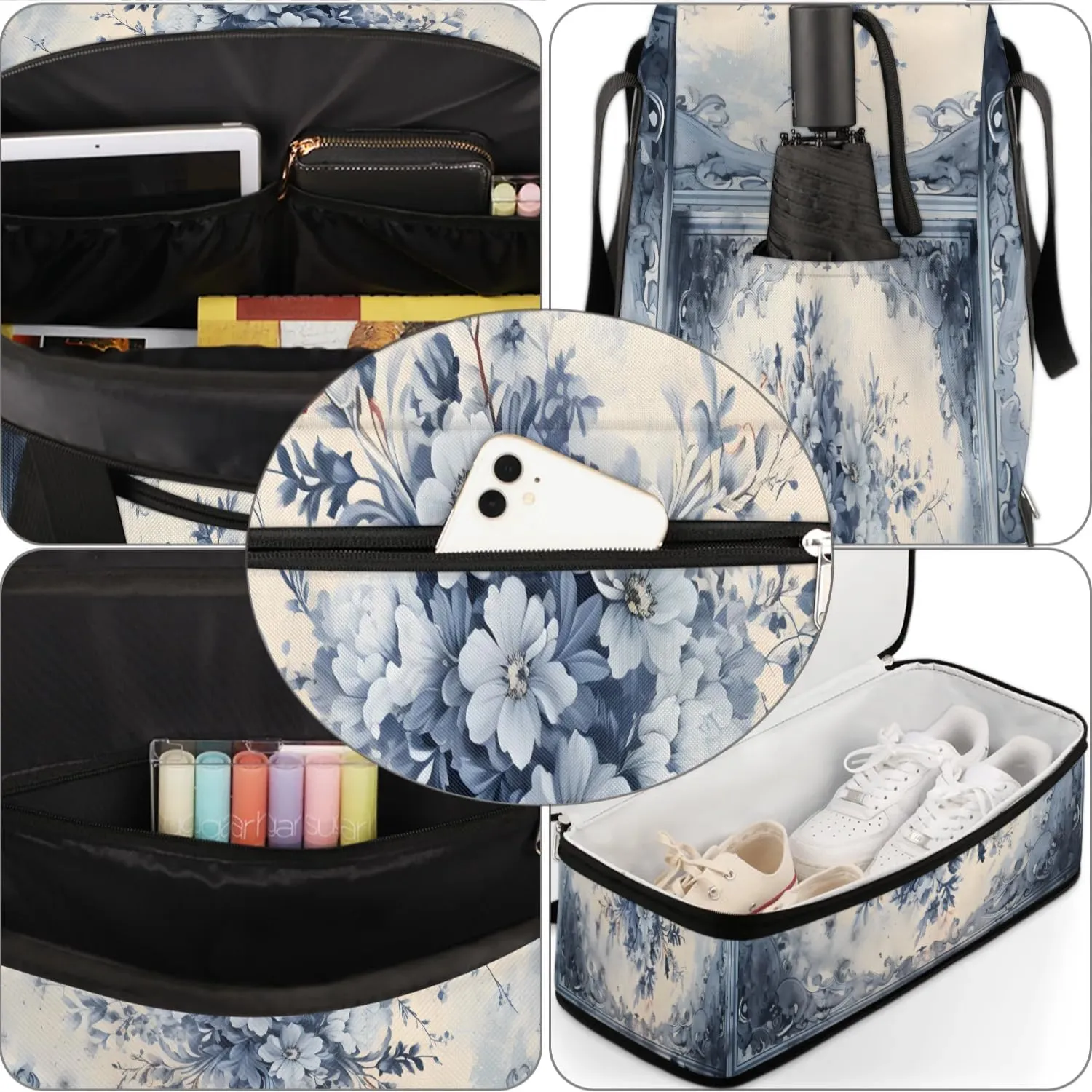 Abstract Retro Flora Pattern Travel Duffle Bag, Collapsible Travel Bag Sports Gym Bag With Shoes Compartment Weekender Bag Overnight Bag For Women Men