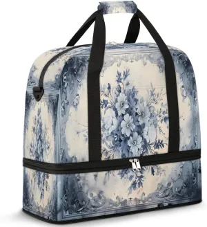 Abstract Retro Flora Pattern Travel Duffle Bag, Collapsible Travel Bag Sports Gym Bag With Shoes Compartment Weekender Bag Overnight Bag For Women Men
