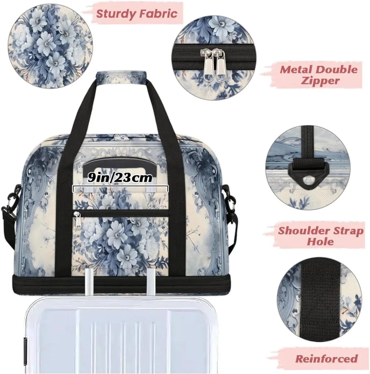 Abstract Retro Flora Pattern Travel Duffle Bag, Collapsible Travel Bag Sports Gym Bag With Shoes Compartment Weekender Bag Overnight Bag For Women Men