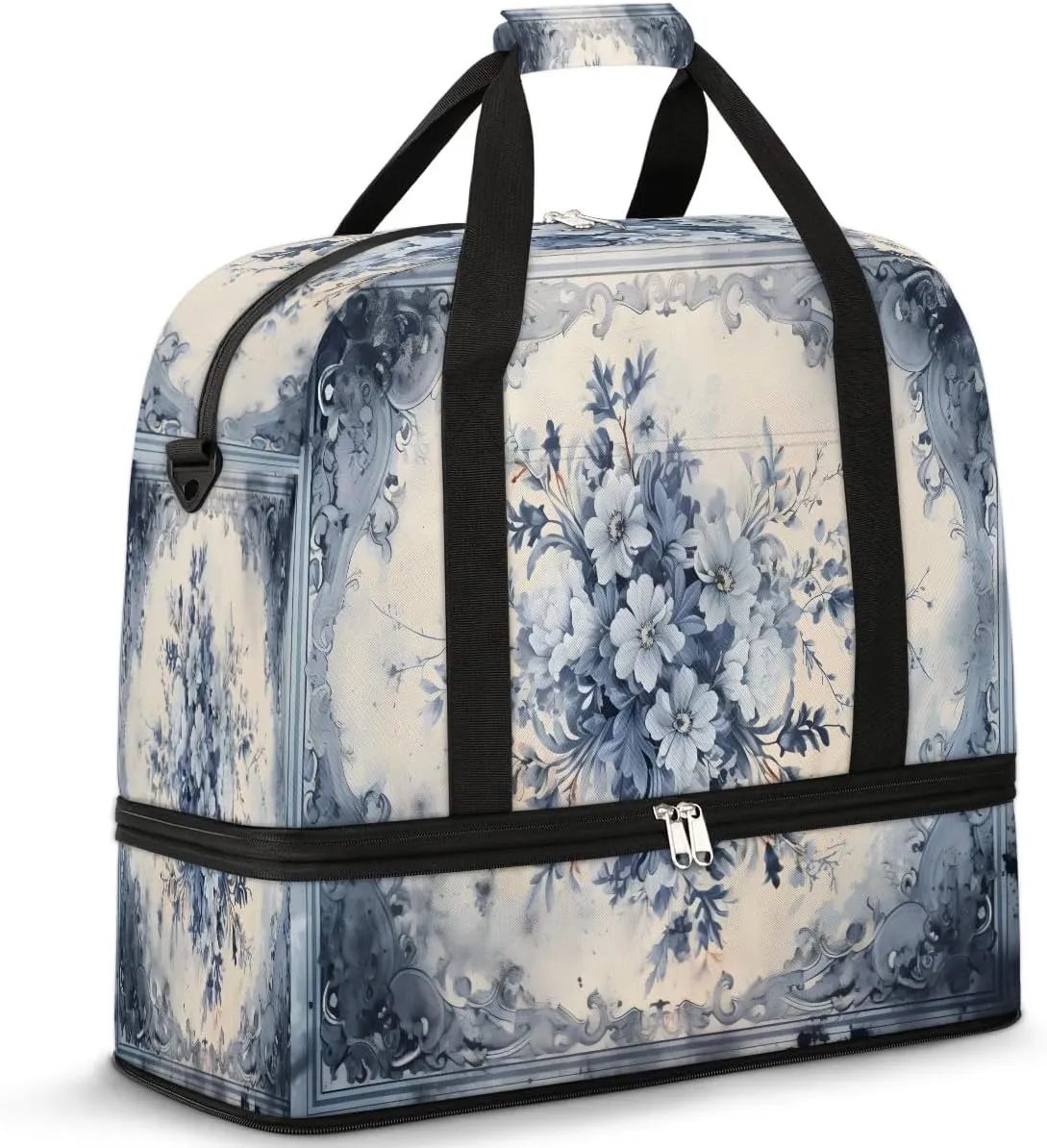 Abstract Retro Flora Pattern Travel Duffle Bag, Collapsible Travel Bag Sports Gym Bag With Shoes Compartment Weekender Bag Overnight Bag For Women Men