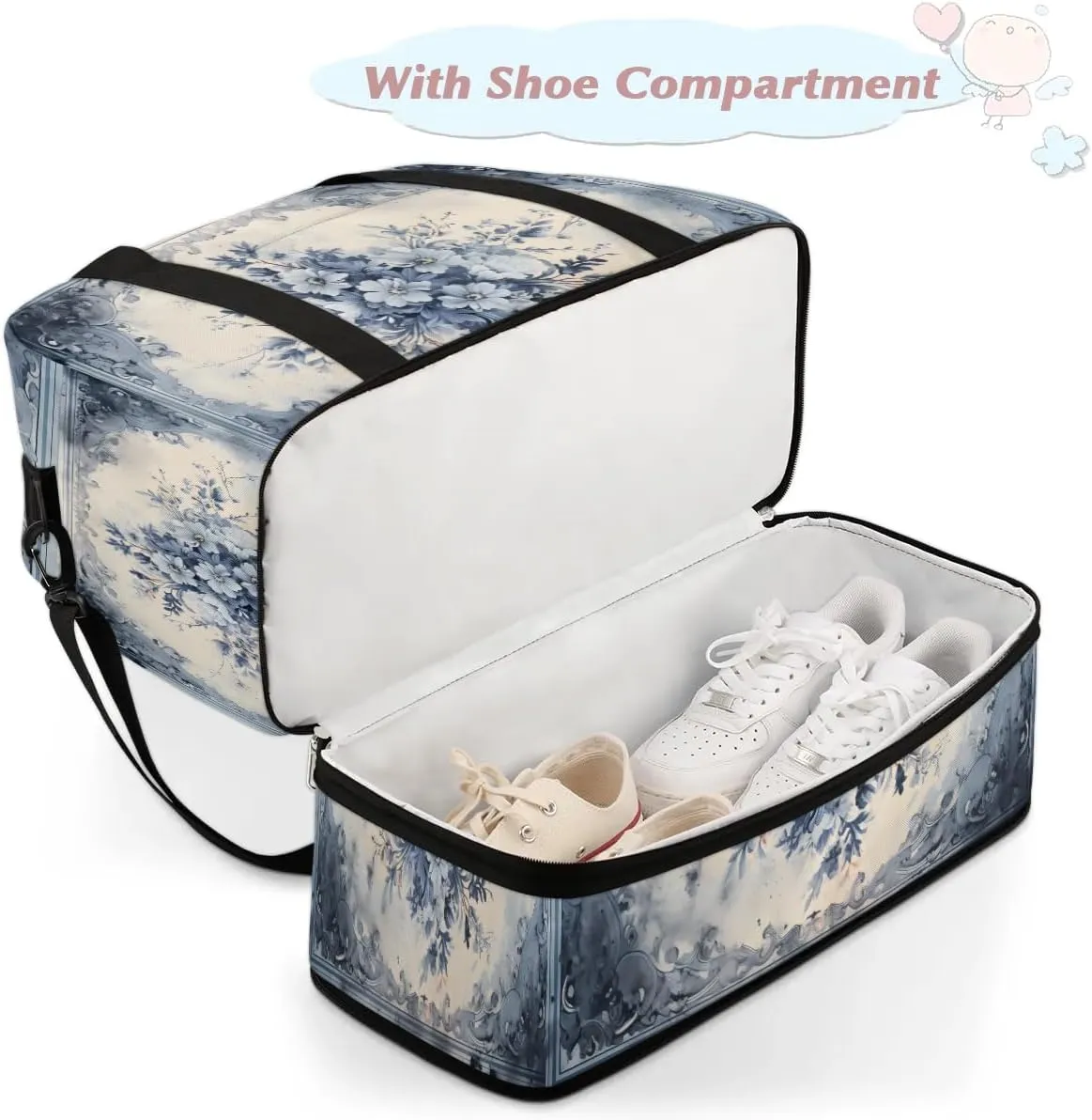 Abstract Retro Flora Pattern Travel Duffle Bag, Collapsible Travel Bag Sports Gym Bag With Shoes Compartment Weekender Bag Overnight Bag For Women Men
