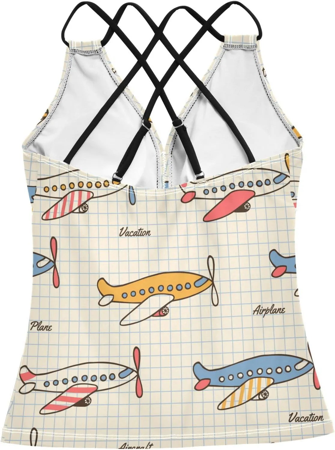 Aflyko Women Tankini Tops Air Plane Vintage Vehicle Cross Back Swim Shirts