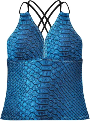 Aflyko Women Tankini Tops Fancy Snakeskin Luxury Blue Cross Back Swim Shirts