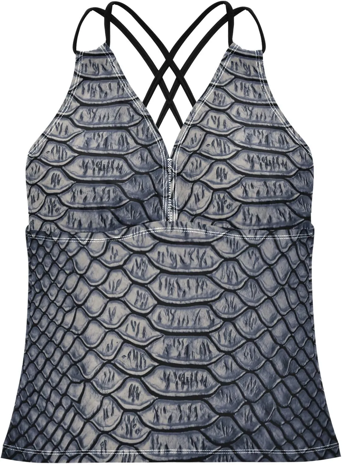 Aflyko Women Tankini Tops Fancy Snakeskin Luxury Dark Purples Cross Back Swim Shirts