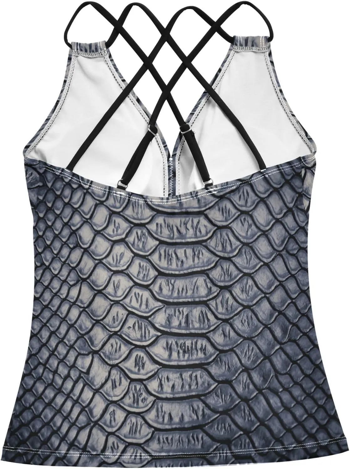 Aflyko Women Tankini Tops Fancy Snakeskin Luxury Dark Purples Cross Back Swim Shirts