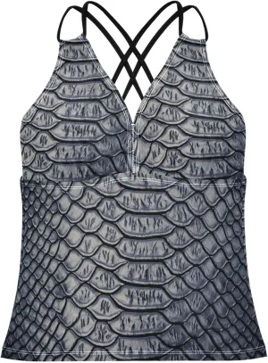Aflyko Women Tankini Tops Fancy Snakeskin Luxury Dark Purples Cross Back Swim Shirts