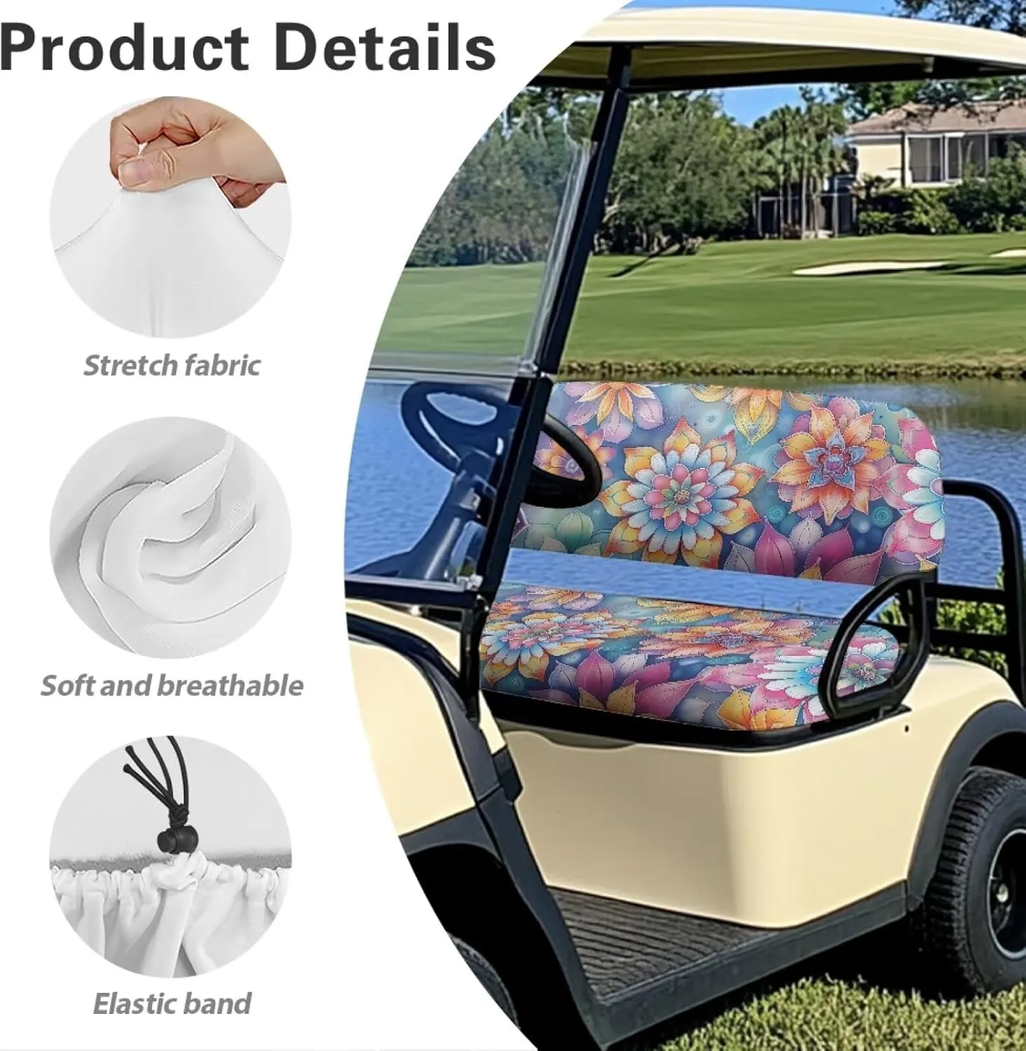 AFPANQZ Golf Cart Seat Cover - Universal Fit for Most 2-Person Golf Carts Washable Golf Cushion Protection Cover
