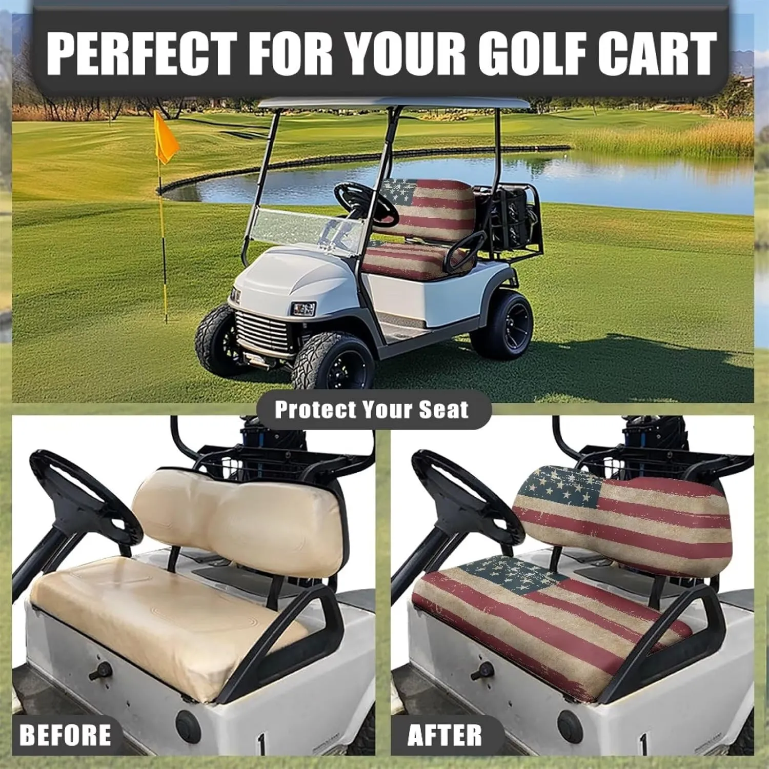 AFPANQZ Universal Golf Cart Seat Cover - Fits Most 2-Person Golf Carts Easy to Install, Club Car Decoration & Protection