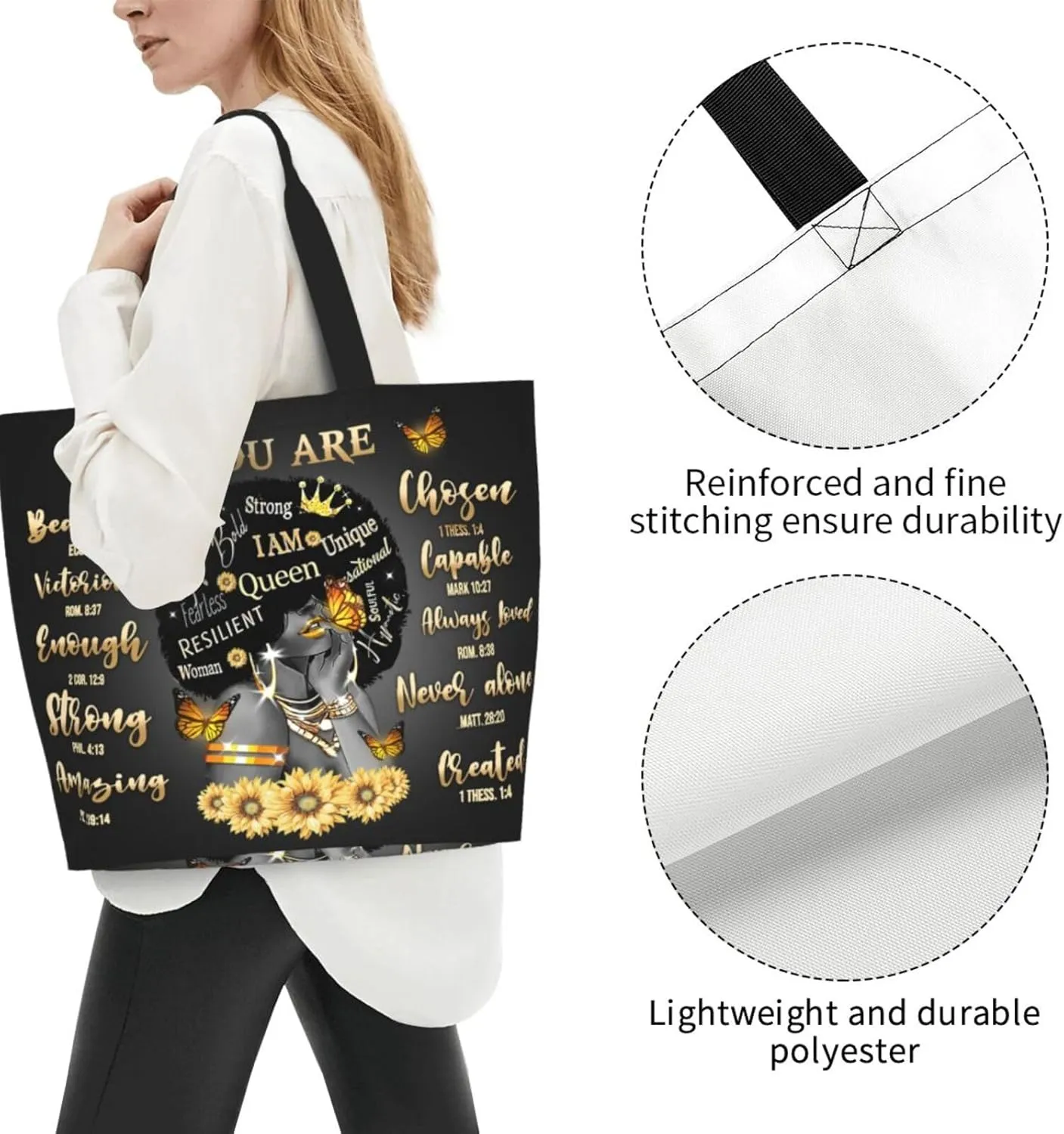 African American Queen Handbag Black - Fashion Shoulder Tote Bag