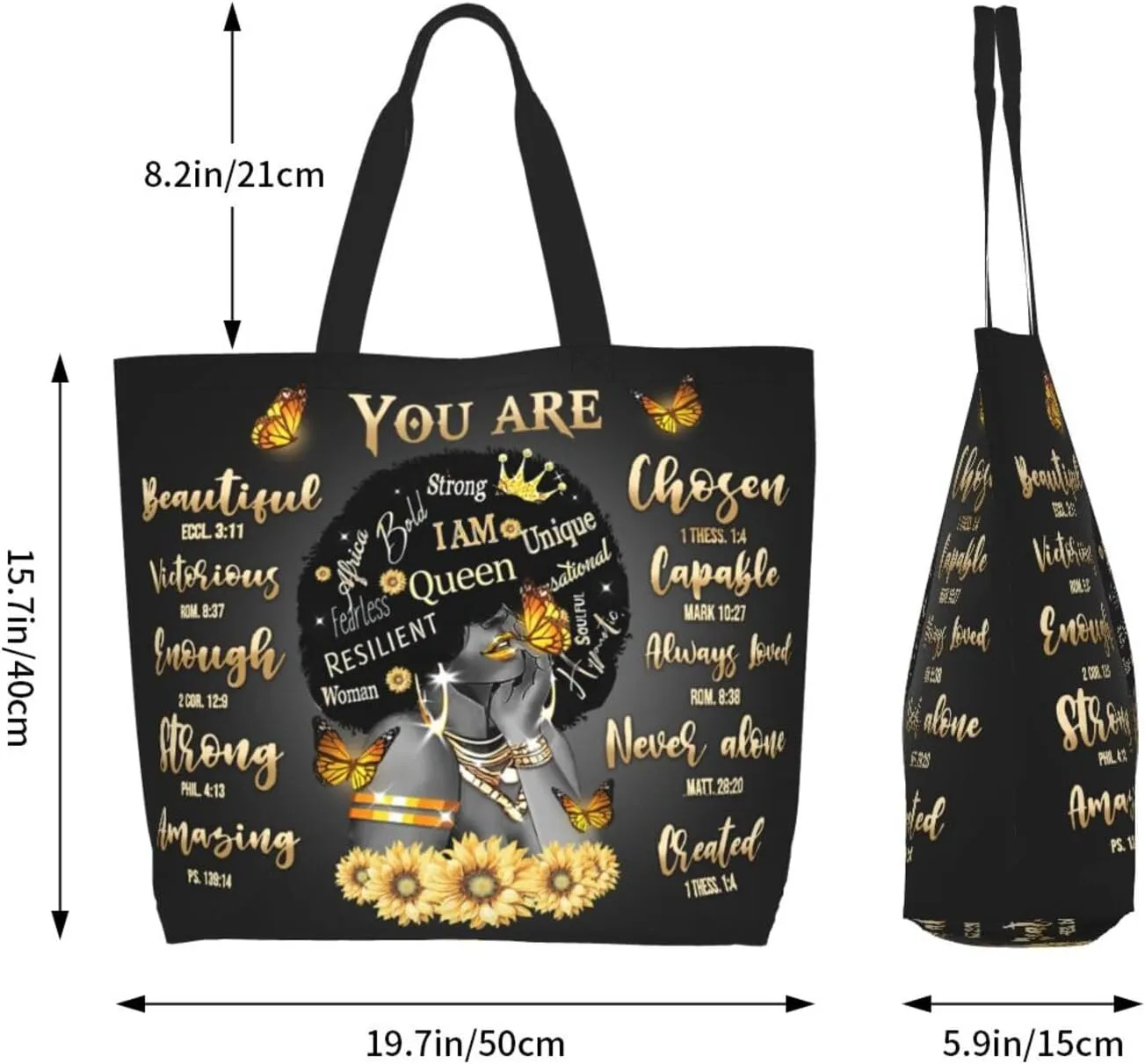 African American Queen Handbag Black - Fashion Shoulder Tote Bag