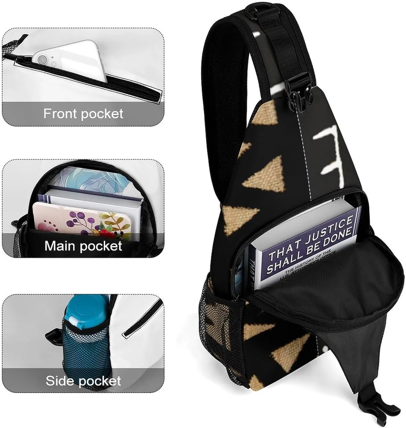 Afrocentric Mud Cloth Print A Spacious And Large Capacity Portable Adjustable Chest Bag