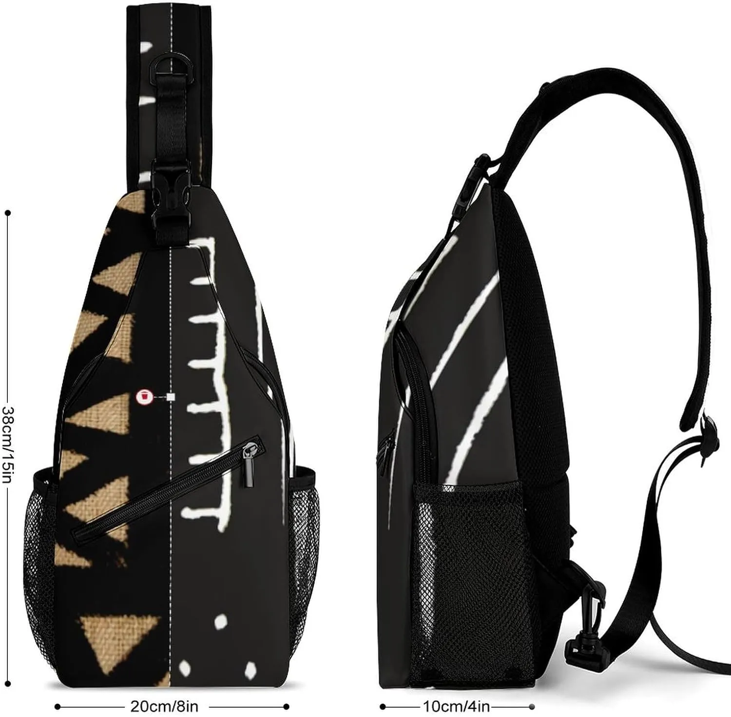 Afrocentric Mud Cloth Print A Spacious And Large Capacity Portable Adjustable Chest Bag