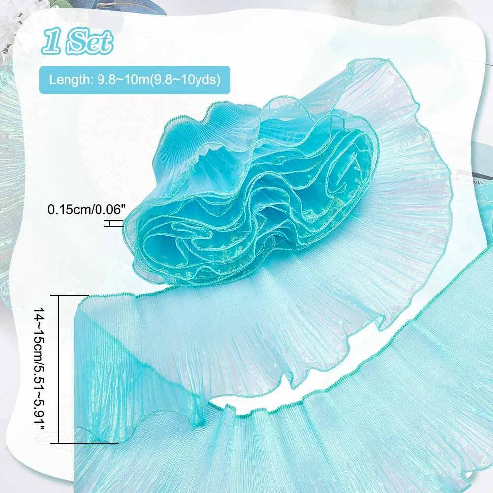 AHANDMAKER 11 Yards Organza Ruffled Fabric Ruffle Retro Organza Fabric Trim Edge Gather Ruffle Trim for Applique Sewing Craft Dress Bag Costume Decor (Cyan)