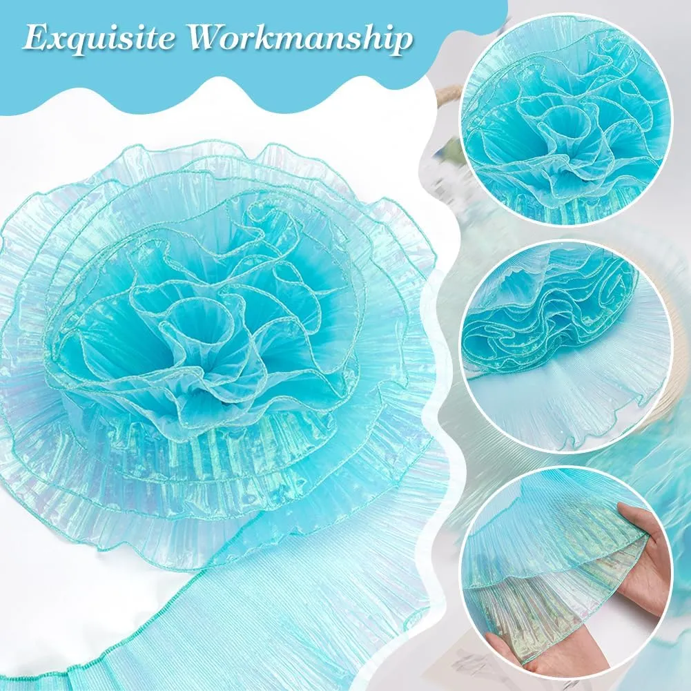 AHANDMAKER 11 Yards Organza Ruffled Fabric Ruffle Retro Organza Fabric Trim Edge Gather Ruffle Trim for Applique Sewing Craft Dress Bag Costume Decor (Cyan)