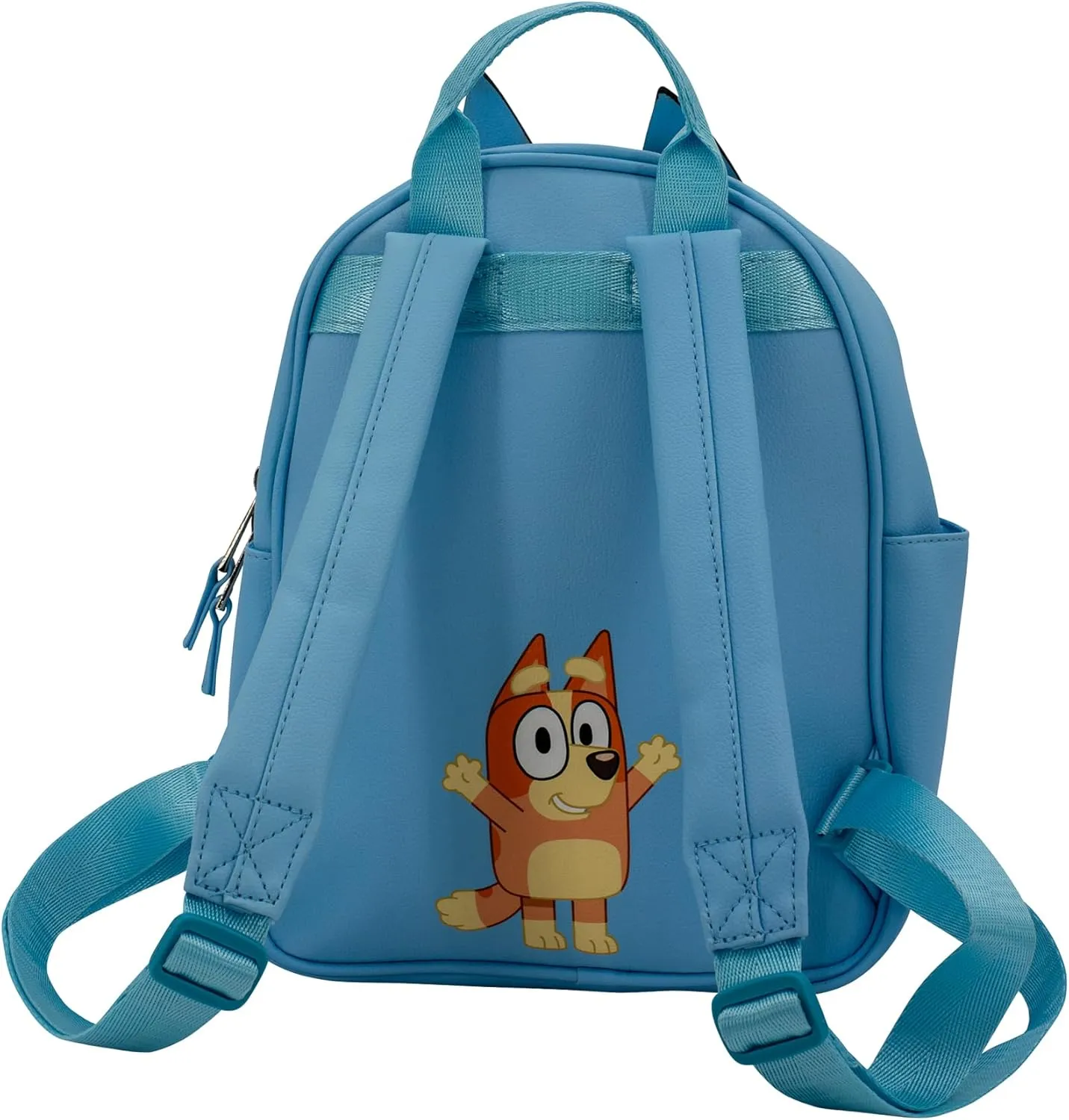 AI ACCESSORY INNOVATIONS Bluey Big Face Mini Cosplay PU Backpack Purse, Shoulder Bag with Epoxy Filled Metal Pineapple Charm, 10.5 Inch, Adjustable Straps, Faux Leather