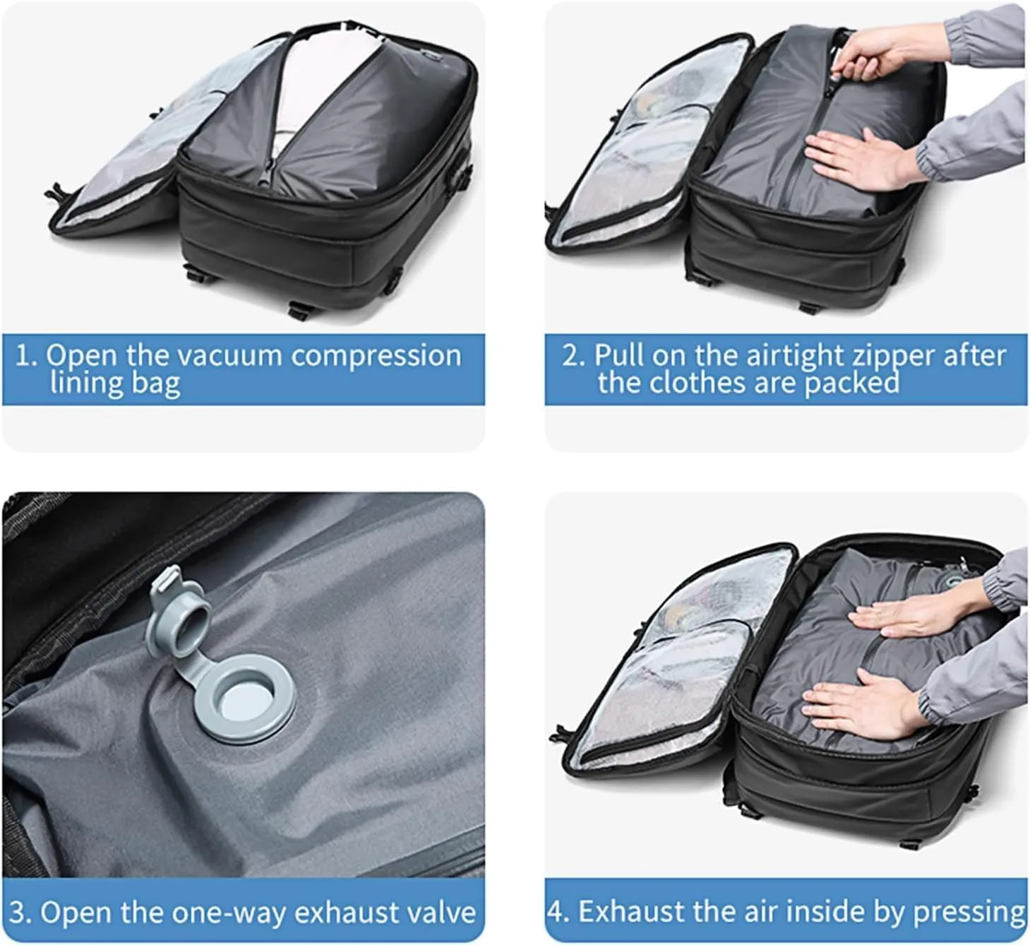 Airback Backpack with Pump 60L Expandable Vacuum Seal Compression Travel Backpacks Water Resistant 17 inch School Laptop Backpack for Airplane(Green, With Air Pump)