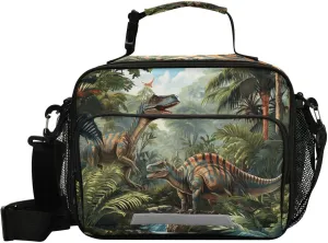 ALAZA Dinosaurs in Tropical Jungle Forest Insulated Lunch Bag Portable Reusable Cooler Lunch Tote Bag with Shoulder Strap for Women Men Work Office Picnic College