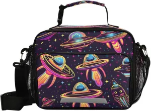 ALAZA Neon Alien Spacecraft Lunch Bag Reusable Insulated Cooler Lunch Tote Bag with Adjustable Shoulder Strap for Boys Girls Travel Picnic