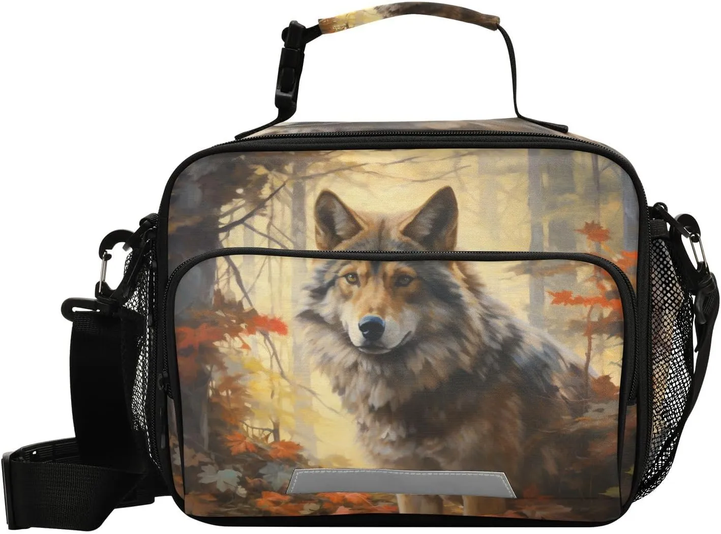 ALAZA Wolf Autumn Forest Insulated Lunch Bag Portable Reusable Cooler Lunch Tote Bag with Shoulder Strap for Women Men Work Office Picnic College