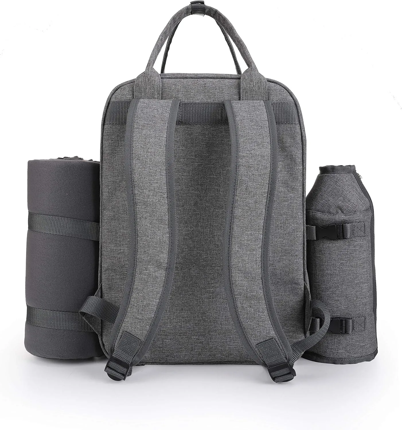 ALLCAMP OUTDOOR GEAR Picnic Backpack for 4 Person W/ Detachable Wine Holder, Insulated Food Compartment and Picnic Cutlery for Family Outdoor Camping and Gift (Grey)