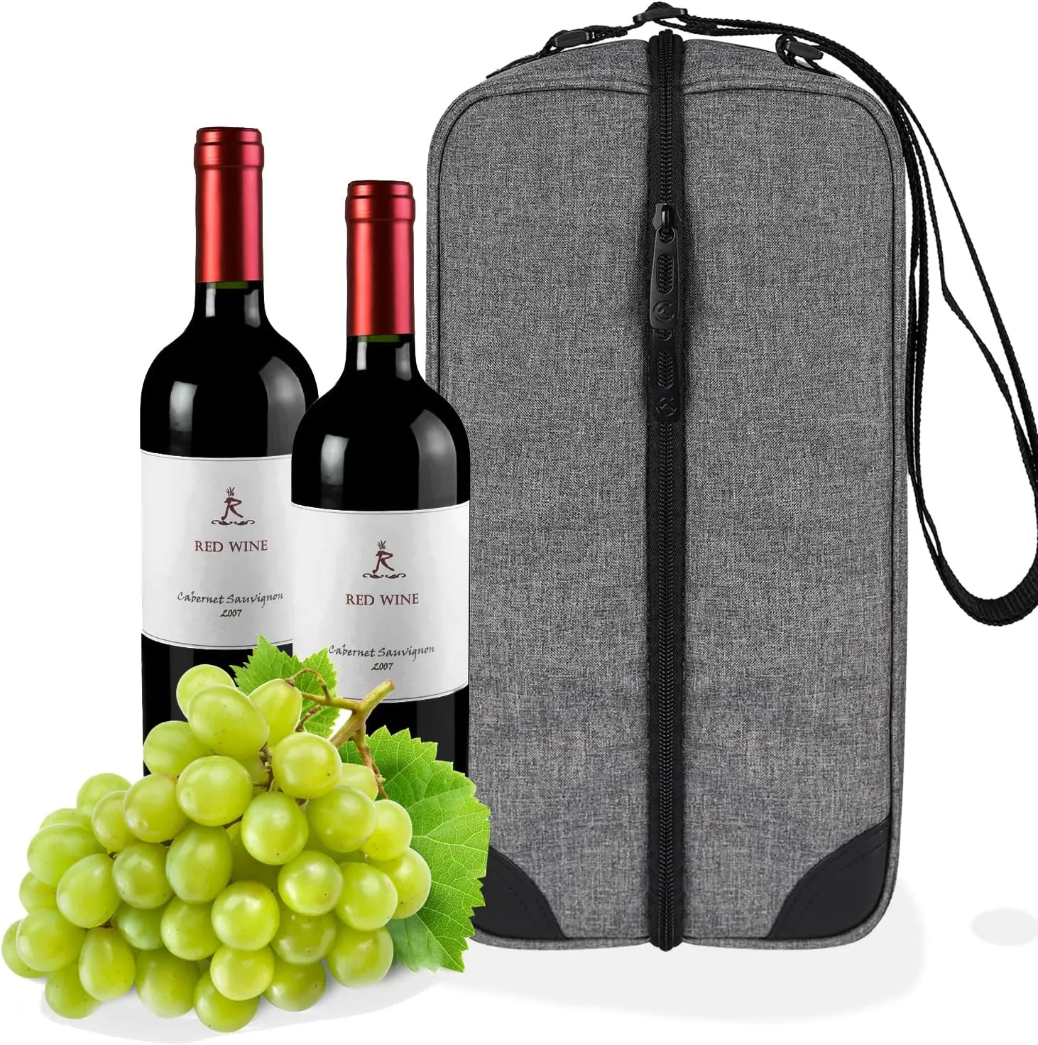 ALLCAMP Wine Tote Bag with Cooler Compartment，Picnic Set Carrying Two Sets of Tableware（Gray）