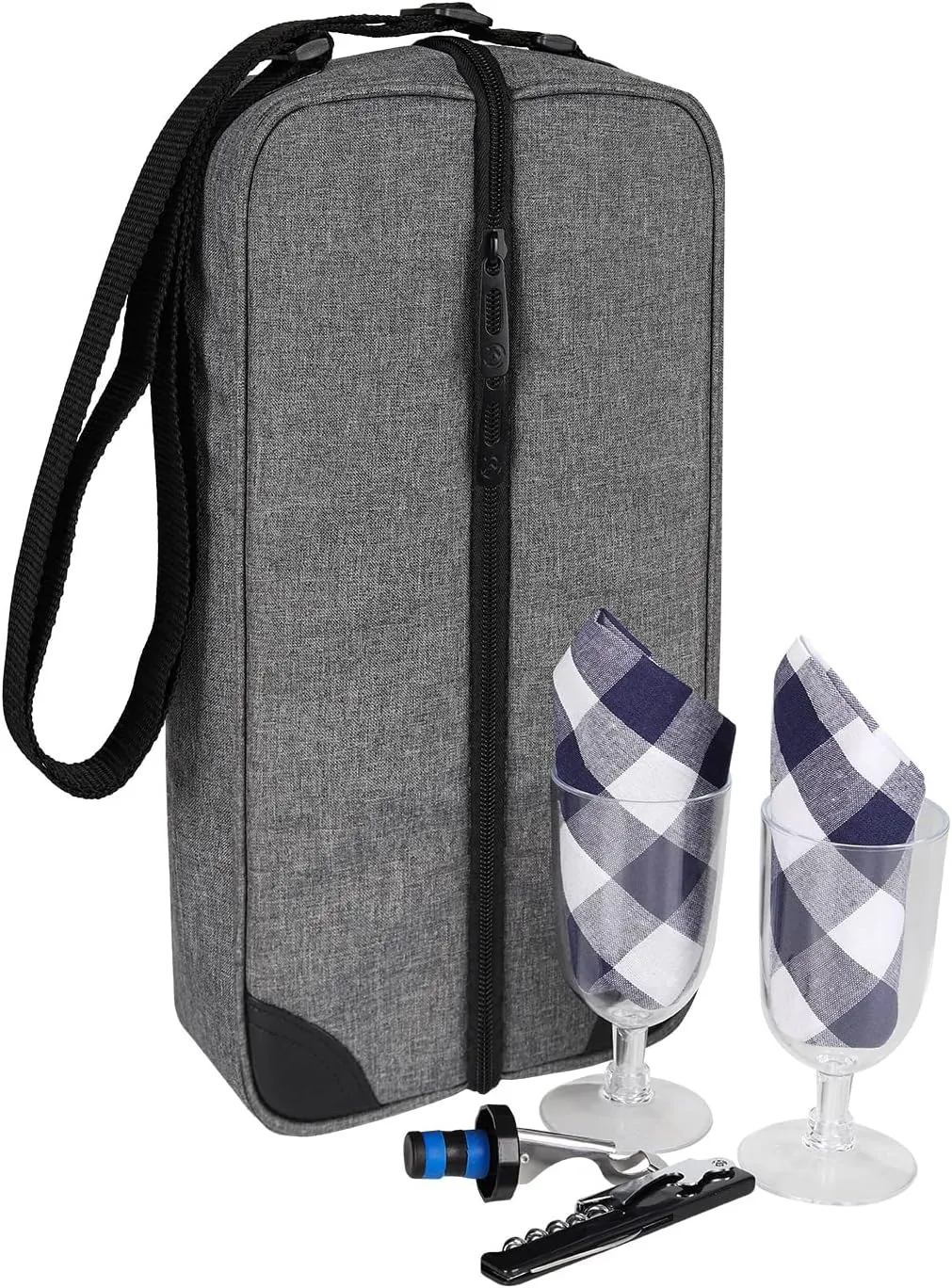 ALLCAMP Wine Tote Bag with Cooler Compartment，Picnic Set Carrying Two Sets of Tableware（Gray）