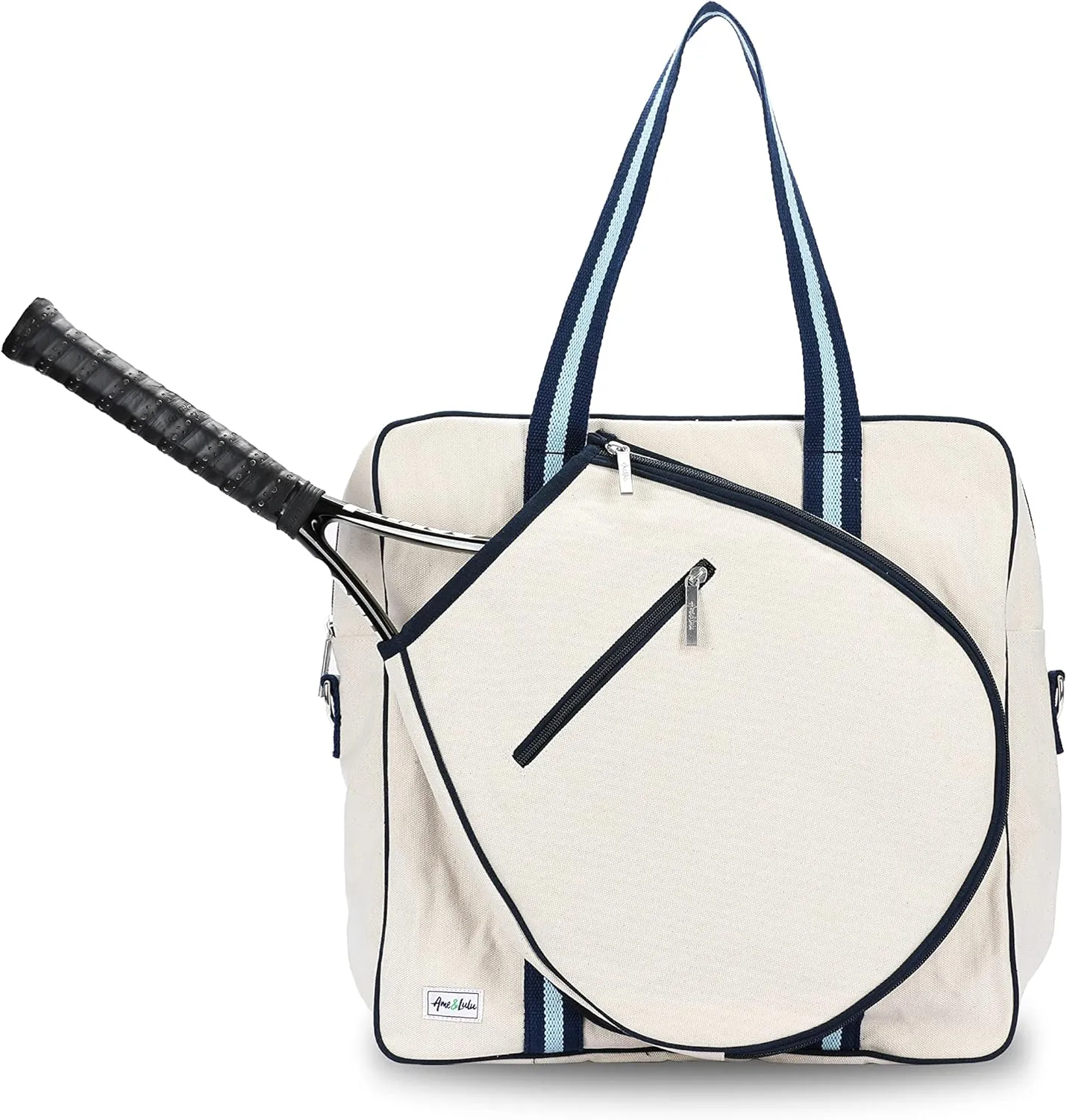 Ame & Lulu Hamptons Tennis Tour Bag - Removable Adjustable Straps - Exterior Pocket Fits Two Racquets