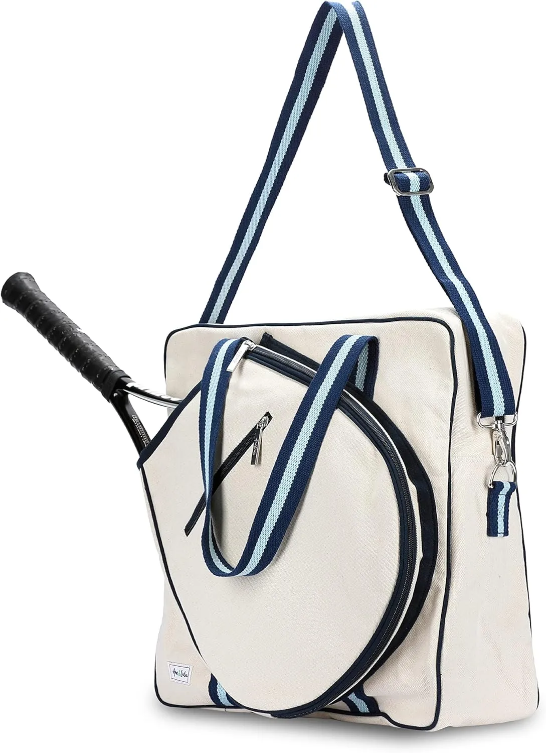 Ame & Lulu Hamptons Tennis Tour Bag - Removable Adjustable Straps - Exterior Pocket Fits Two Racquets