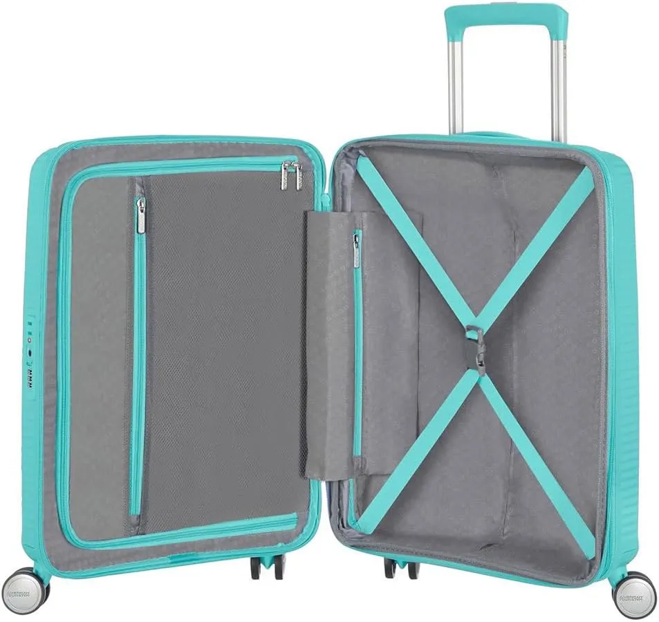 American Tourister Unisex_Adult Soundbox, Blue (Poolside Blue), Spinner S EXP (55 cm-35.5/41 L)
