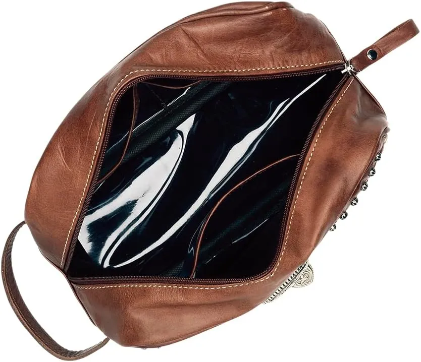 American West Leather Shave Kit/Toiletry Travel Bag - Retro Romance