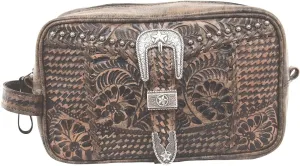 American West Leather Shave Kit/Toiletry Travel Bag - Retro Romance