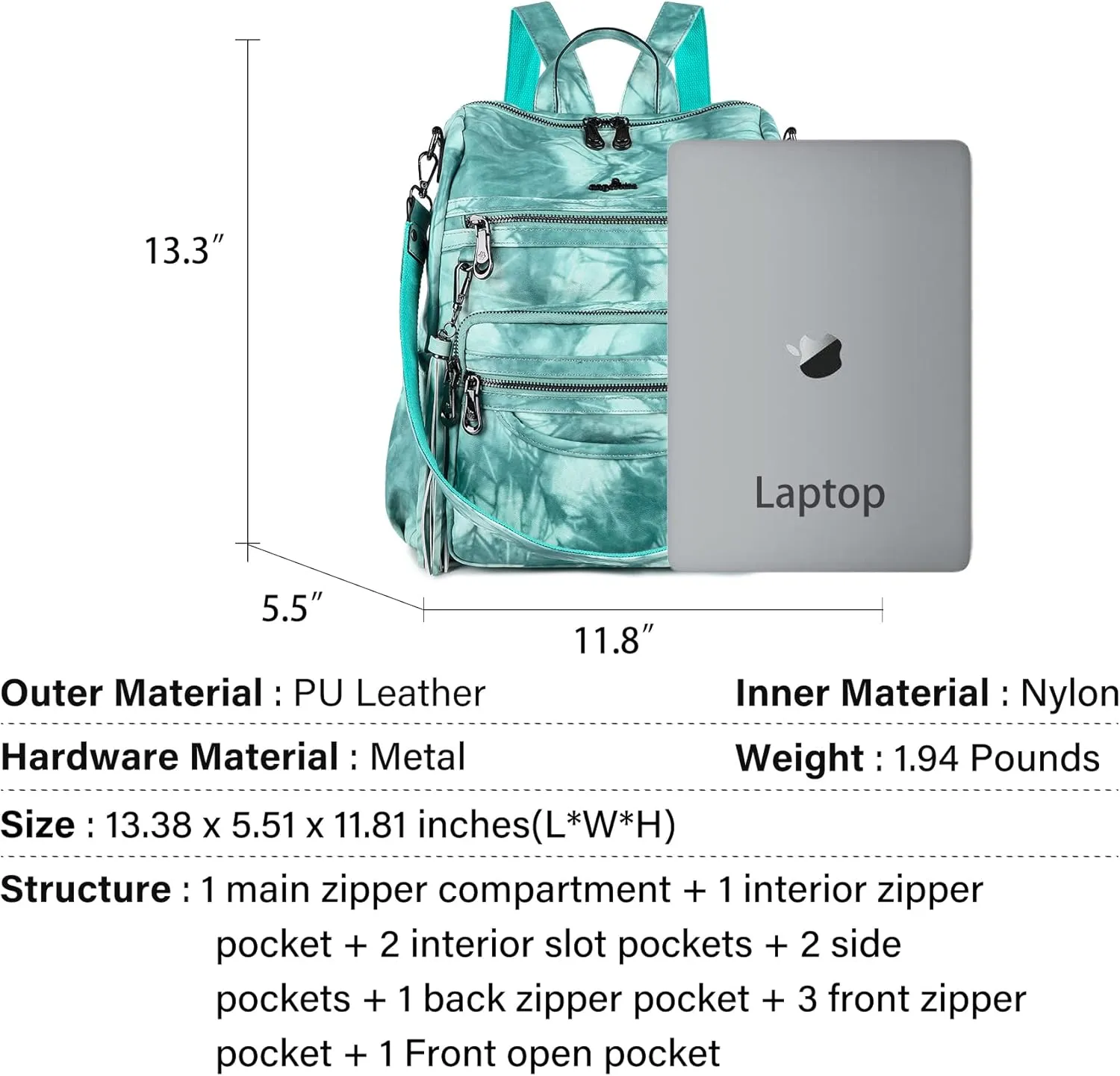 Angel Kiss Women's Backpacks & Purse - PU Leather Zipper Casual Backpacks & Shoulder Bags