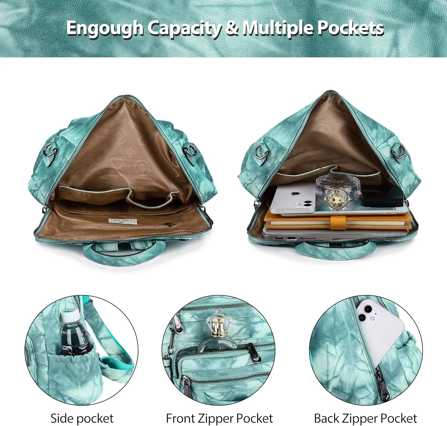 Angel Kiss Women's Backpacks & Purse - PU Leather Zipper Casual Backpacks & Shoulder Bags