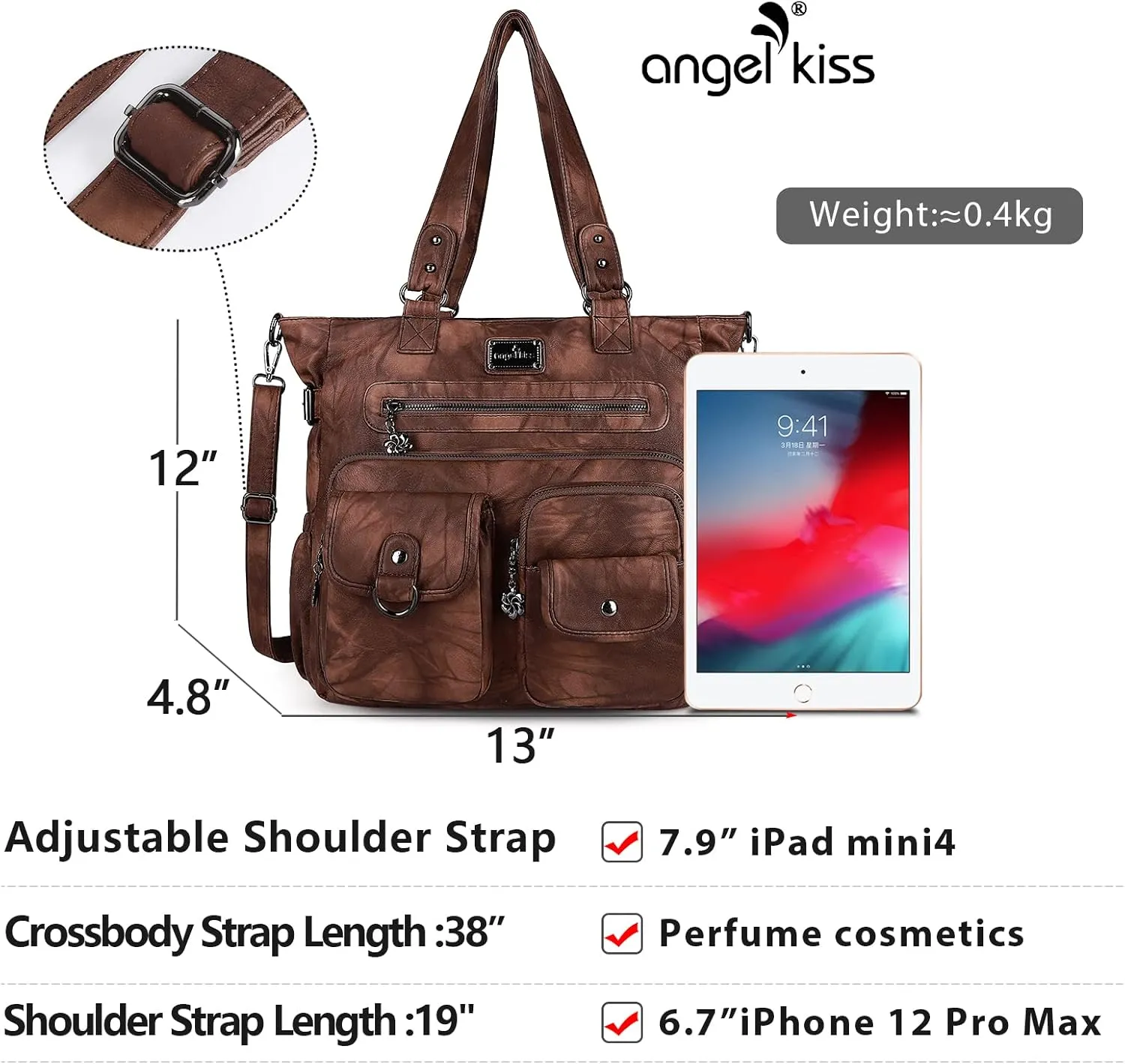 Angelkiss Purses Handbags for Women PU Tote Satchel Bags for Women Pockets Shoulder Bags…
