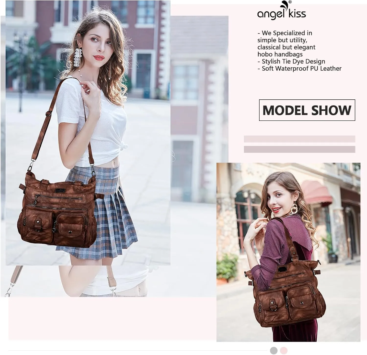 Angelkiss Purses Handbags for Women PU Tote Satchel Bags for Women Pockets Shoulder Bags…