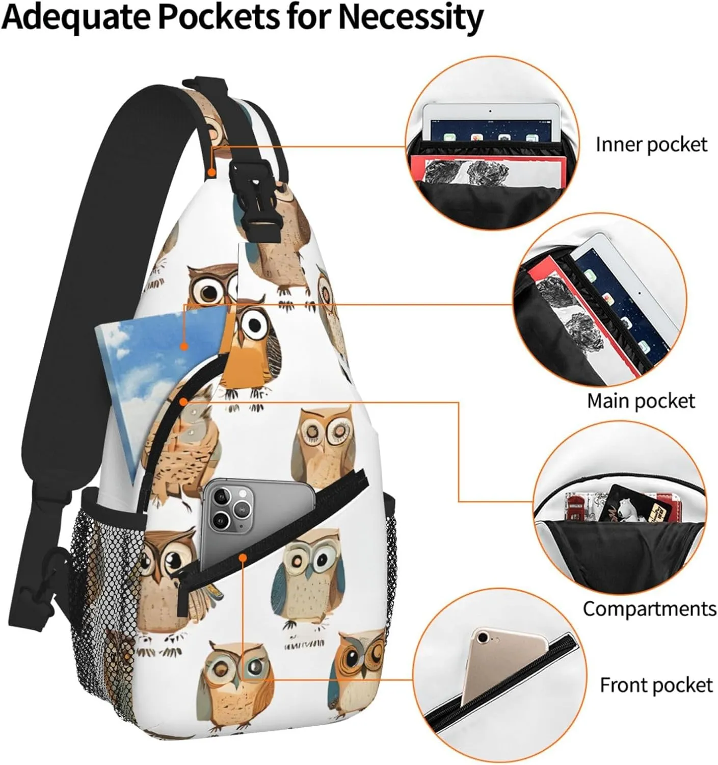 Animal Cartoon Owls Cute Print Cross Chest Bag Diagonally For Short-Distance Travel And Daily Use