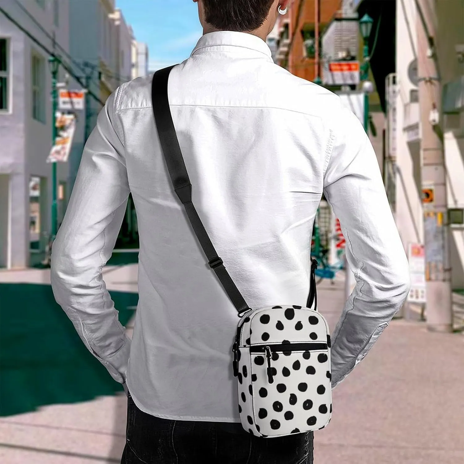 Animal Print Dots Black White Dalmatian Detachable Shoulder Strap Small Shoulder Bag Unisex